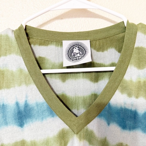 Happy Sheep Tie Dye Cotton Green Blue Short Sleeve Sweater size small - Picture 3 of 7